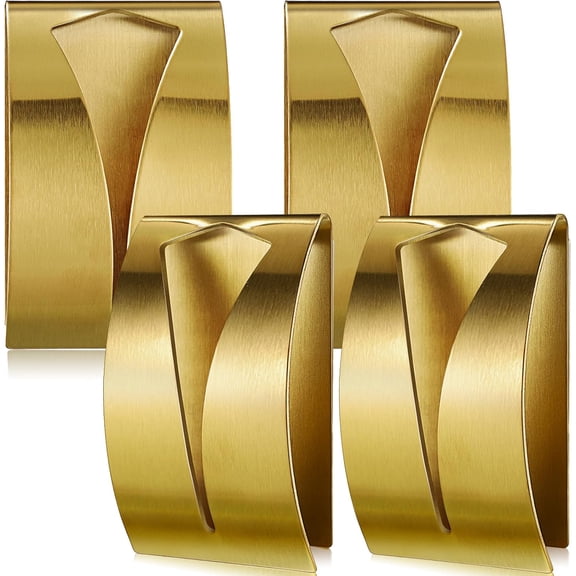 4 Pcs Self Adhesive Towel Hook Holder Grabber Stainless Steel Kitchen Dish Towel Hook Wall Mount Non Drilling Hangers Rack Hand Tea Holders for Bathroom Accessories Kitchen Gadgets (Gold
