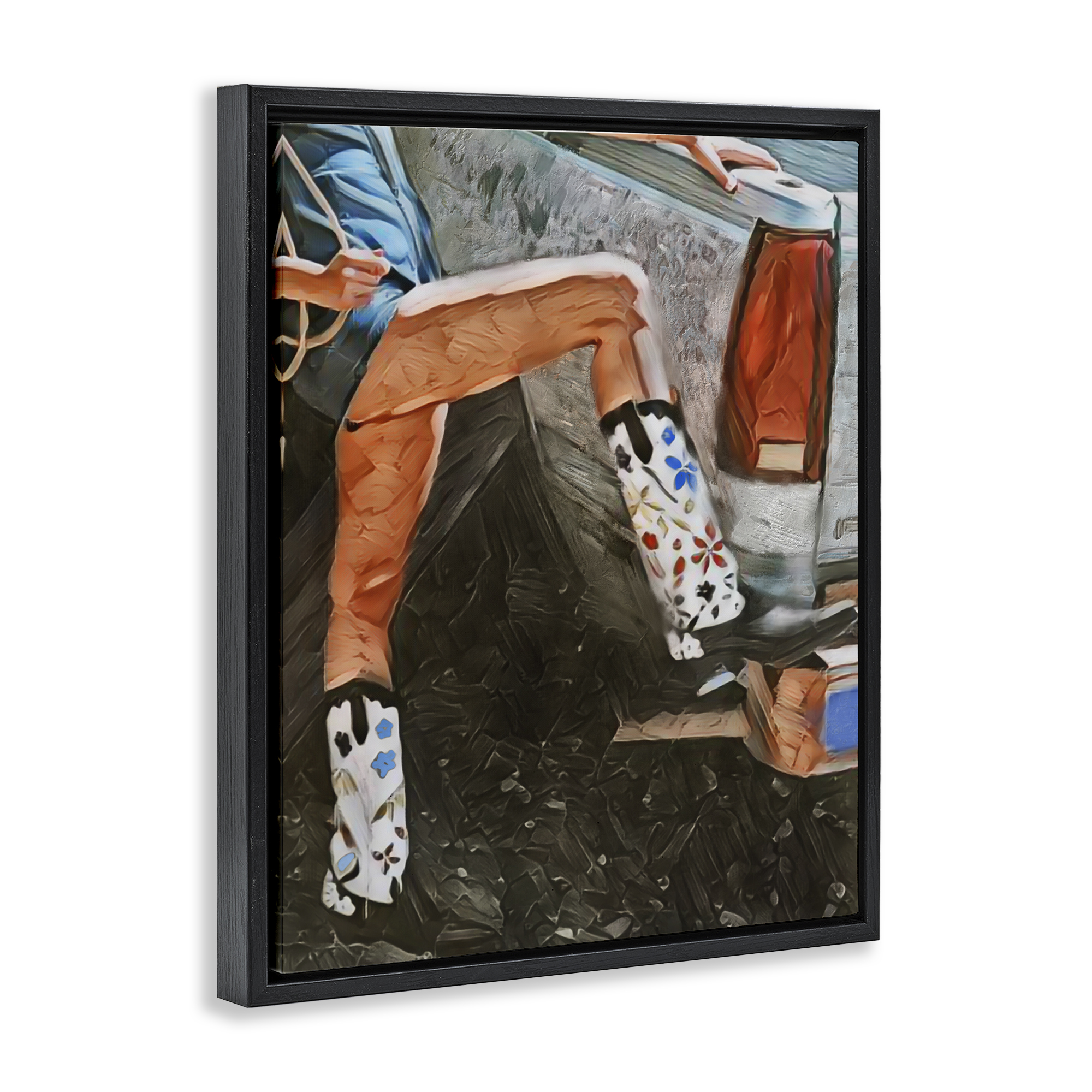 Round Up Cowgirl Boots Black Framed Floater Canvas Wall Art, design by Jesse Keith