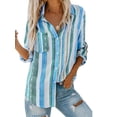 thumbnail image 1 of Frontwalk Womens Button Down Shirts Bohemian Striped Long Sleeve Blouse Casual Roll-up Tops Pocket, 1 of 3