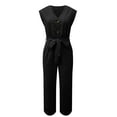 thumbnail image 3 of Womens Rompers for Summer Sleeveless V Neck Cropped Lace Up Jumpsuit, 3 of 4