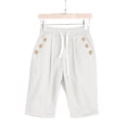 thumbnail image 5 of Women's Summer Solid Color Linen Drawstring High Waist Shorts Plus Size with Pockets, 5 of 5