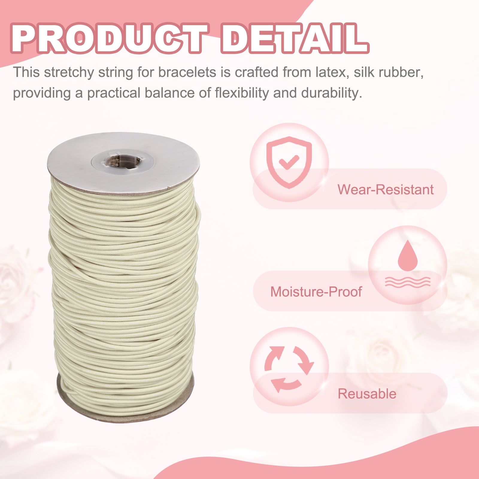 Uxcell Stretchy String for Bracelets, Elastic Crystal Thread Stretch Elastic Beading Cord 2.5mm & Beige-Fitting For(Bracelets/Sewing/Beading/Necklace/Jewelry Making/Crafts DIY)