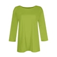 thumbnail image 4 of Womens Summer 3/4 Sleeve T Shirts Crew Neck Loose Fit Tunic Tops Casual Solid Basic Tees Green XL, 4 of 8