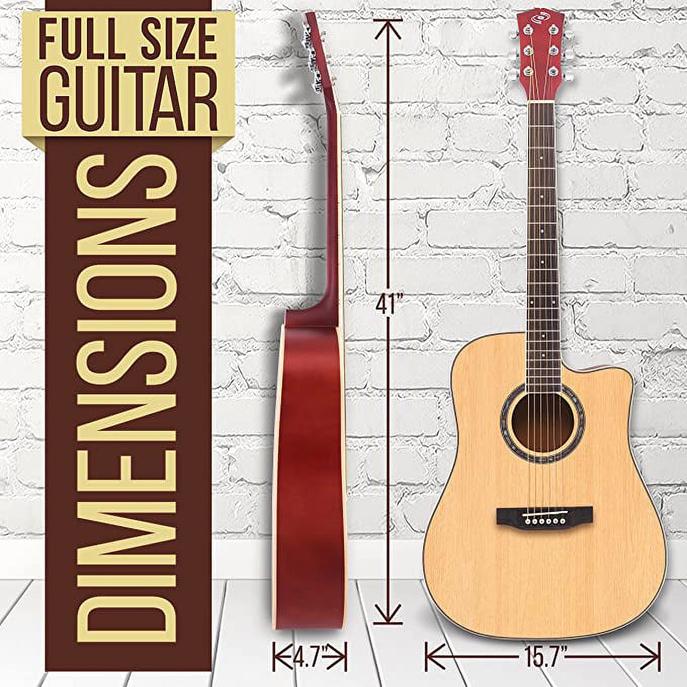 Pyle Full Size Acoustic Guitar Kit, Steel String, Dreadnought Cutaway, with Capo 41” Natural Matte