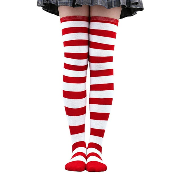Calcetines A Rayas Cómodos Muslos Calcetines Altos Para Fiesta de Fiesta Blanco Rojo Sunnimix Calcetines de patrón de rayas