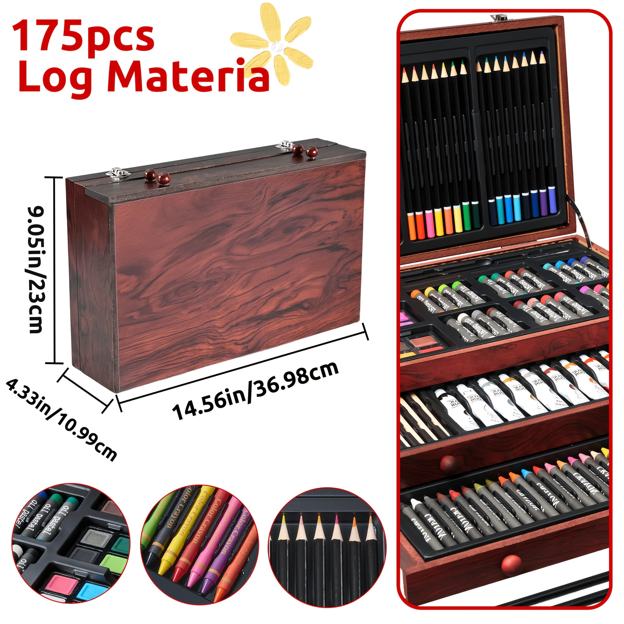 175-Piece Art Brush & Painting Supply Organizer, Portable Case for Watercolor, Crayons & Markers