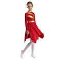 thumbnail image 2 of Xnihocha Kids Girls Liturgical Worship Dress Long Sleeve Praise Stripe Dance Dress Tunic Asymetrical Robe Red 16, 2 of 7