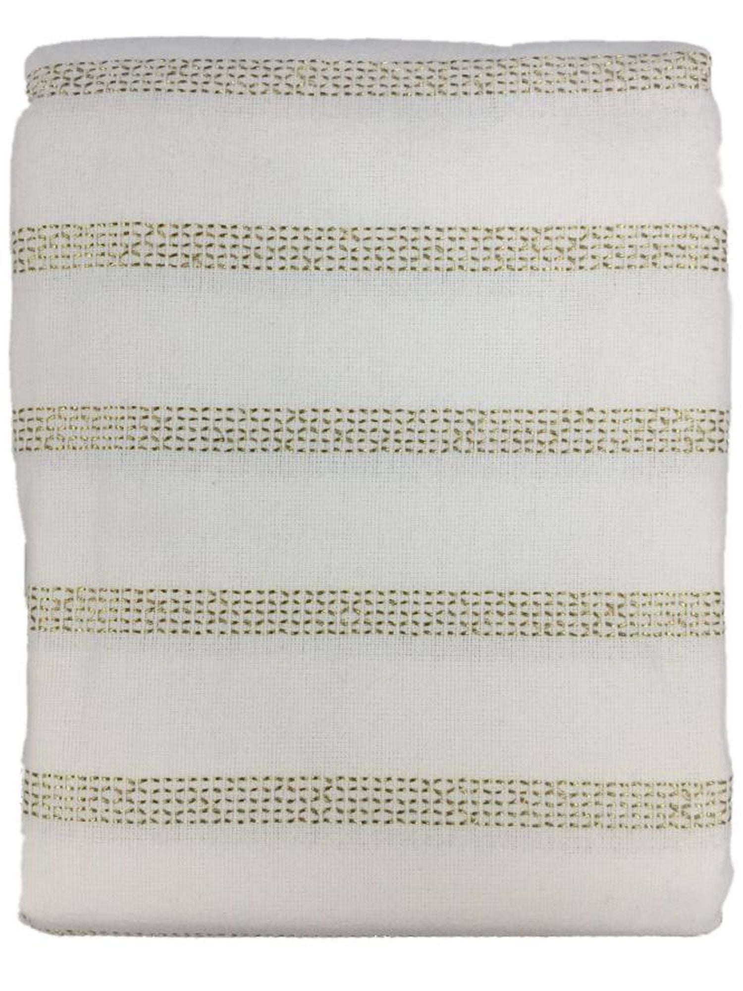 Rectangle Tablecloth OPALHOUSE Cotton Oblong Metallic Stripe White Gold 60"x120" 