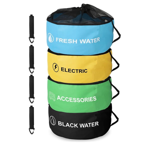4 Pack Waterproof RV Hose Bag Storage,Utility Bag for Sewer Hose,Camper and RV Accessories,4 Colors for Sewer and Fresh Water Hoses,Electrical Cords,Camper Tools Accessories