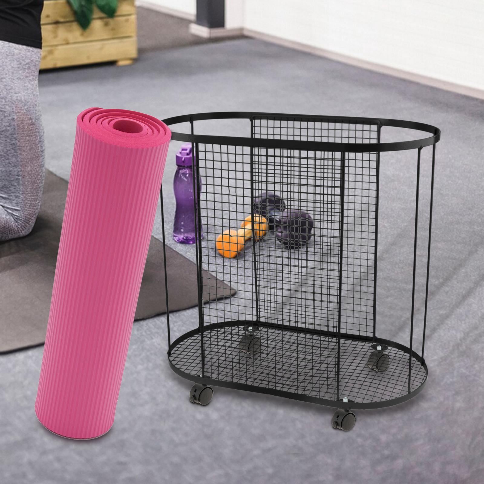 Dualoai Yoga Mat Storage Rack Basket, Workout Equipment Home Gym Storage Rack with Wheels for Dumbbell Kettlebells Resistance Bands Black
