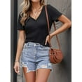 thumbnail image 2 of Weardear Women's Short Sleeve Tops V Neck T-shirts Ribbed Knit Button T Shirts Henley Solid Color Summer Tops, 2 of 4