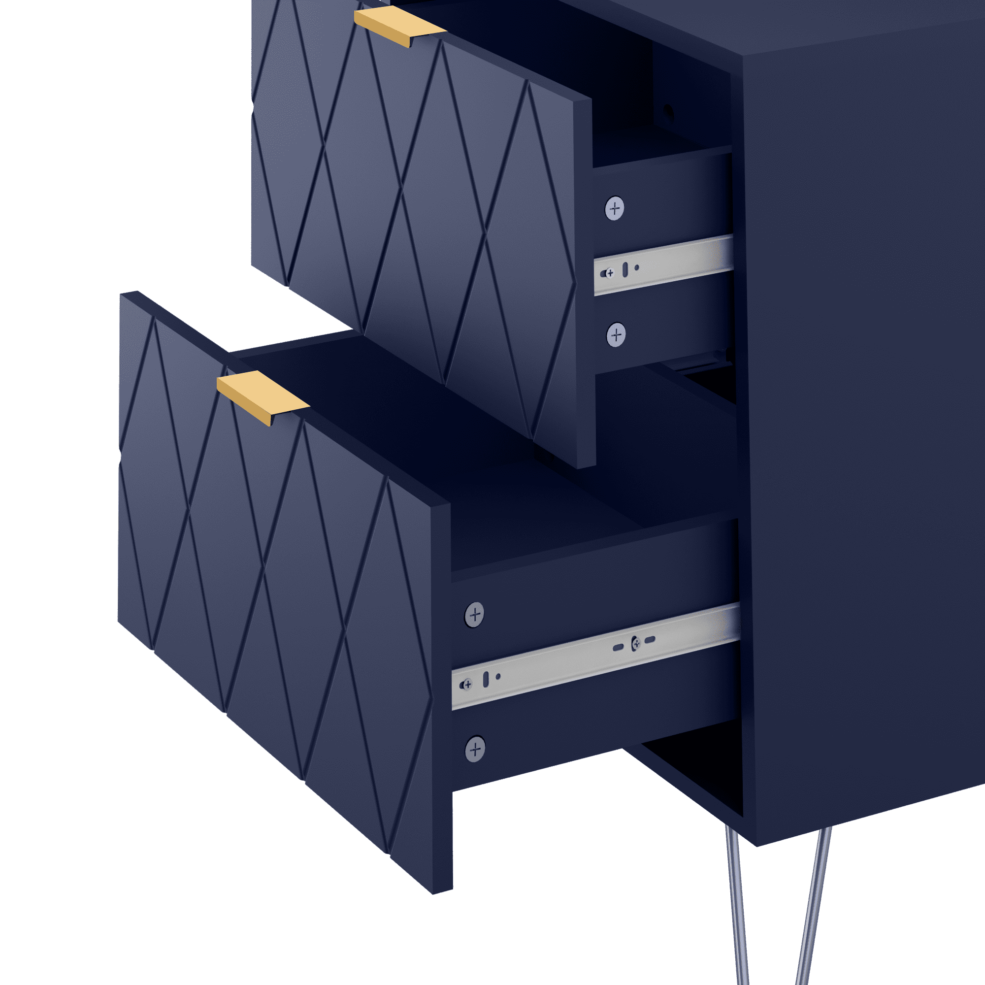 Eclife Set of 2 Nightstands Gold Handles Legs End Table for Bedroom Home Adult Kids, Navy Blue