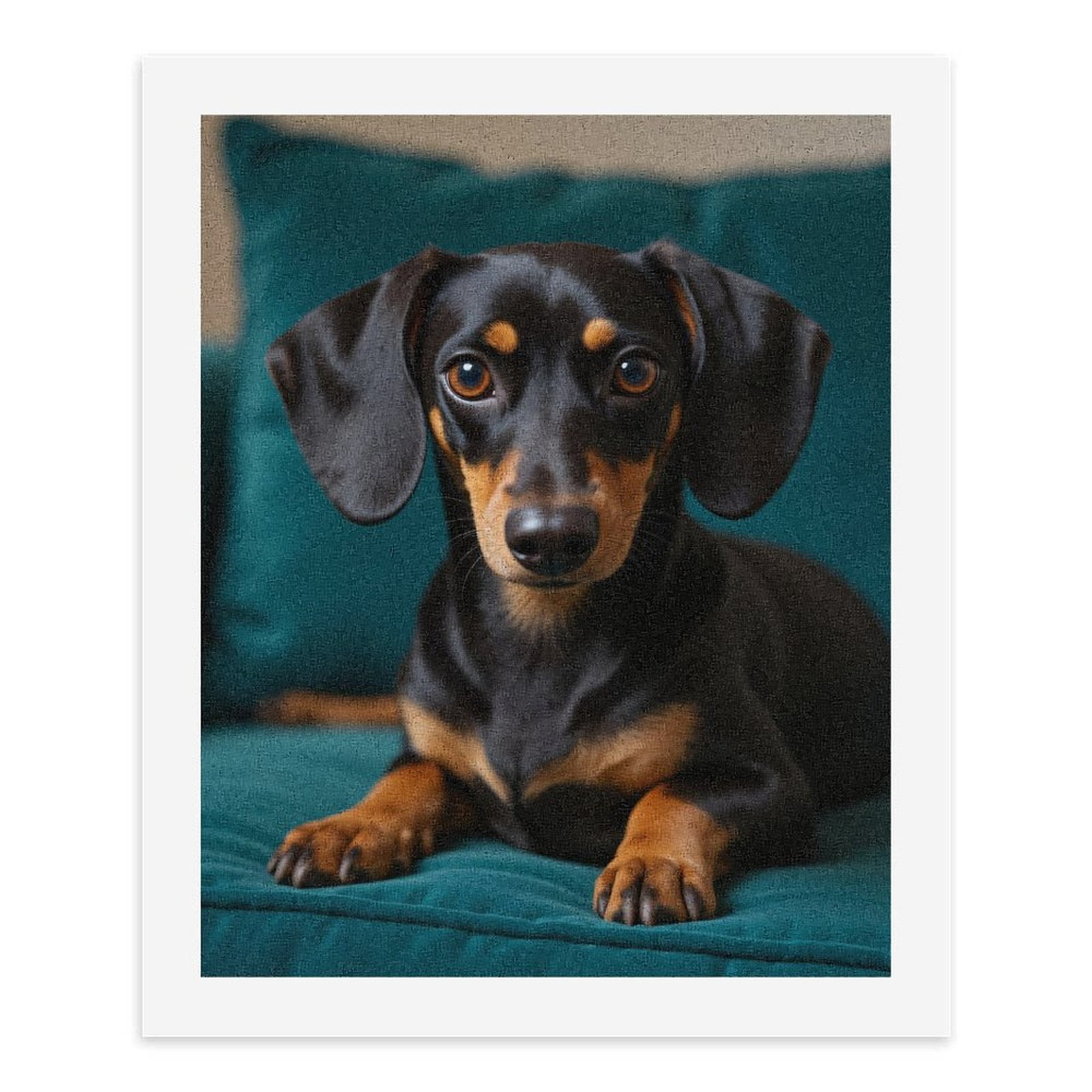 Paint By Numbers Kit for Adults Beginner - DIY Black Tan Dachshund On Teal Sofa Canvas Painting Kits for Adults, Frameless Paint By Number for Adults for Home Wall Decor 16x20 Inch