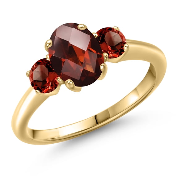 Gem Stone King 10K Yellow Gold Red Garnet Engagement Ring for Women | 2.27 Cttw | Oval Checkerboard 8X6MM | Gemstone January Birthstone | Size 8