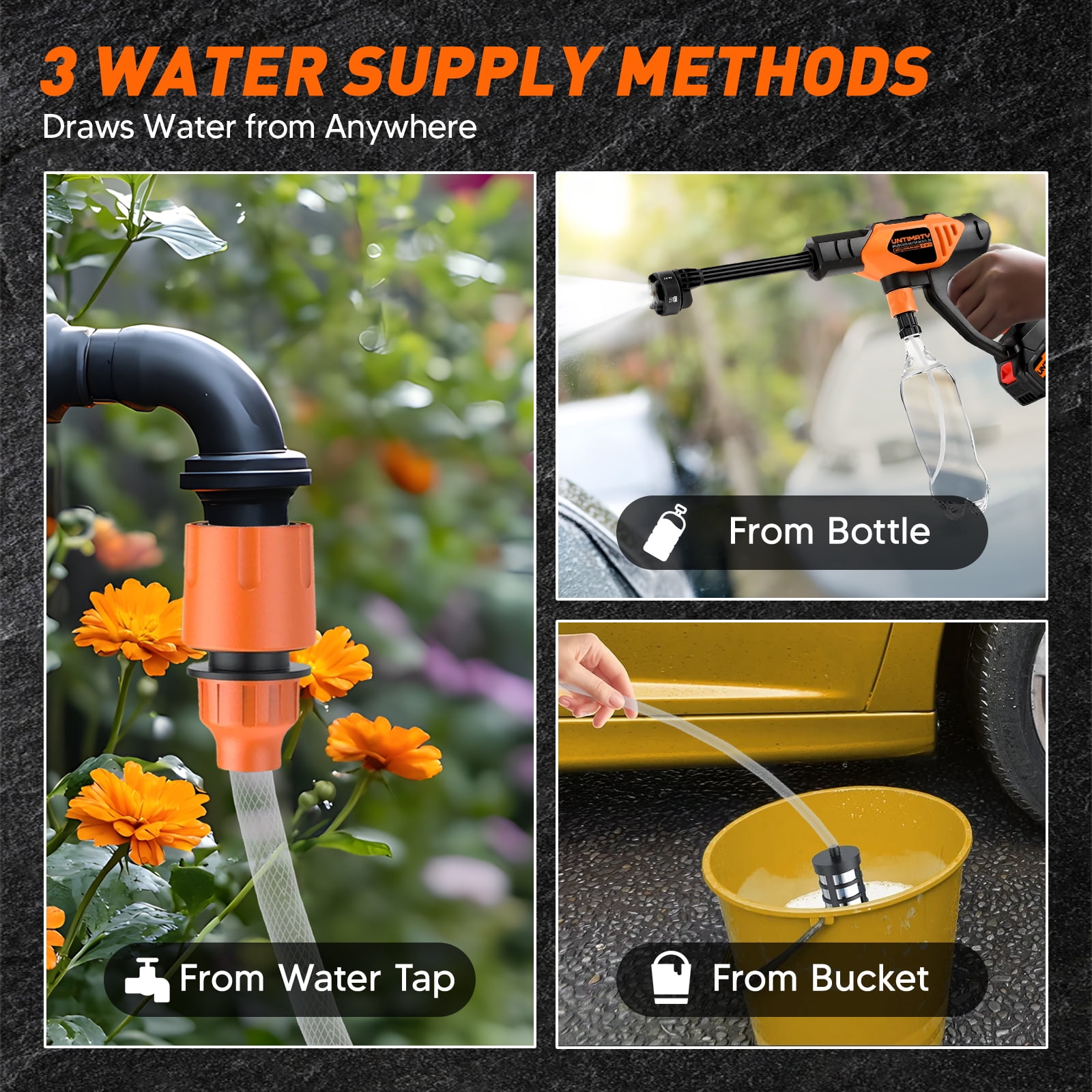 UNTIMATY 1000PSI Cordless Pressure Washer,Portable Power Washer with Rechargeable 3.0Ah Battery 6-in-1 Adjustable Nozzle, Handheld High-Pressure Car Washer Gun with Tool Case for Cars