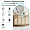 thumbnail image 4 of Rattan Sideboard Buffet Cabinet with Storage, Boho Wood Console with Charging Station and LED Lights, Adjustable Shelves for Dining Room, Entryway Coffee Bar, 4 of 8