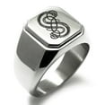 thumbnail image 1 of Stainless Steel God of Mischief Loki Viking Norse Engraved Square Flat Top Biker Style Polished Signet Ring, 1 of 1