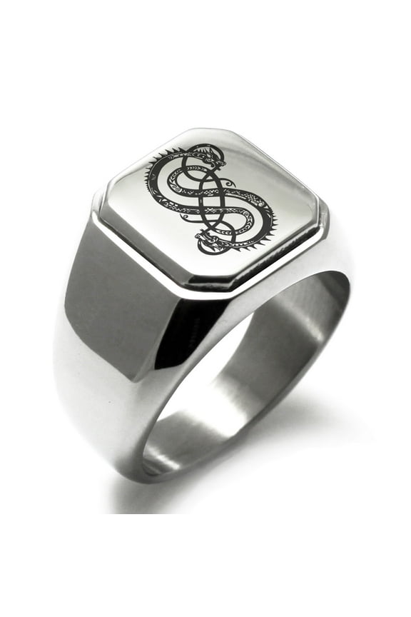 Stainless Steel God of Mischief Loki Viking Norse Engraved Square Flat Top Biker Style Polished Signet Ring