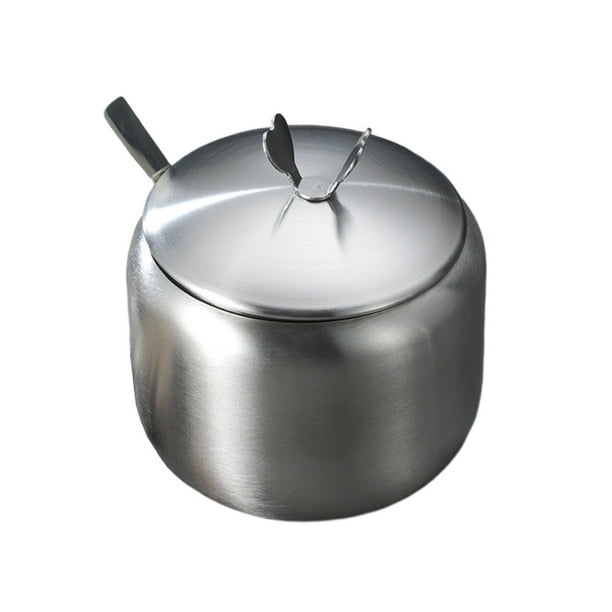 Toystoory Azucarero de acero inoxidable, condimento, té, especias, tarro, sal, diseño integrado, organizador, condimento, olla con tapa y Cocina y Comedor Plata tipo 1 L