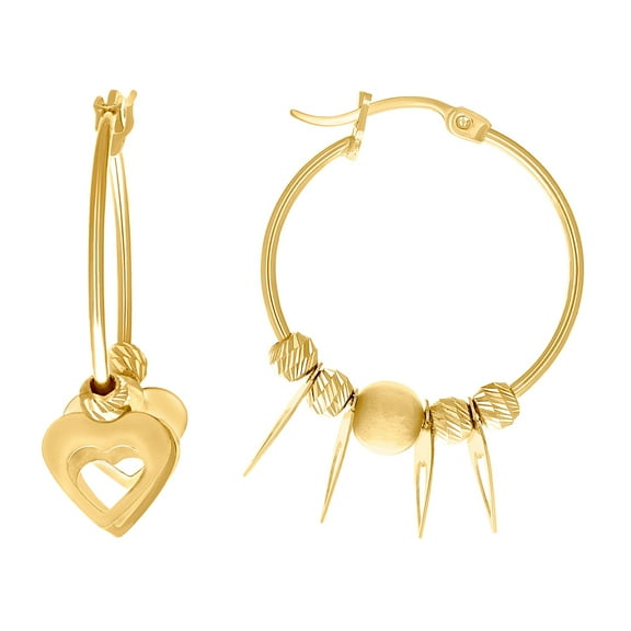 10k Yellow Gold Womens Love Heart Yellow Beaded Hoop Earrings 27.5x19.1mm Wide Hoop Earring for Women