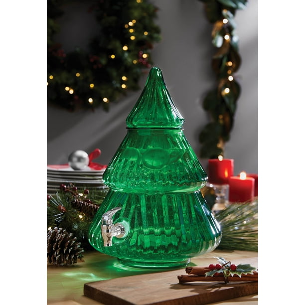 Holiday Time 2.1 Gallon Green Glass Christmas Tree Beverage Dispenser