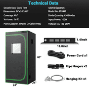ALPHAGROW 2-Piece Grow Tent System, 24 x 24 x 48 in, with Twin Doors and LED Grow Light, Fan Not Included