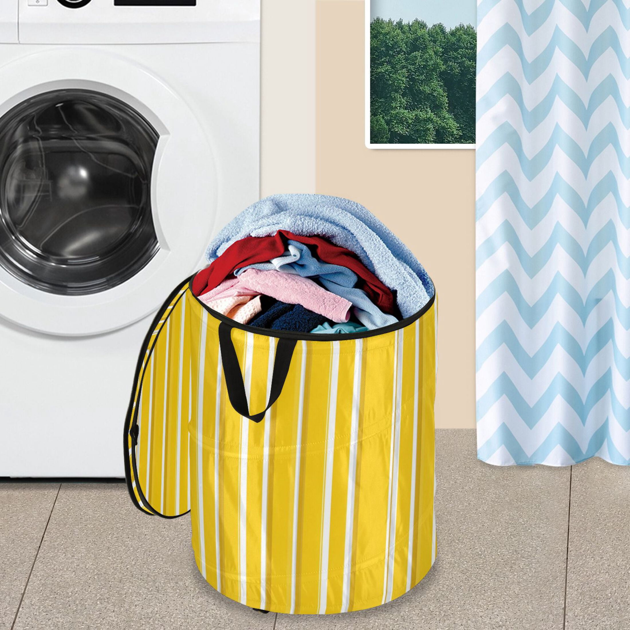 50L Extra Large Popup Hamper Collapsible Laundry Basket With Zippered Lid 15.7x18.5in Minimalistic Style
