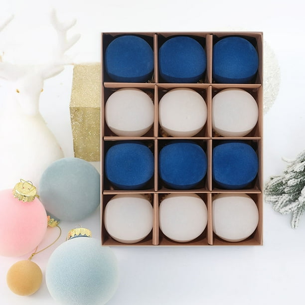 Bolas Decorativas 9 adornos navideños de bolas de terciopelo flocado de 8 cm, decoración colgante de plástico para árbol Rkxzt