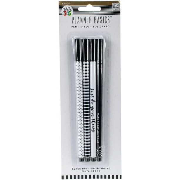 Happy Planner Ink Pens W/Black Ink 4/PkgBlack & White Designs