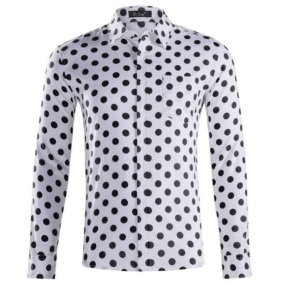 CEHVOM Men's Polka Dot Printed Long Sleeve Shirt Button Formal Casual Shirt