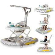 GAMBE 4 in 1 Foldable Baby Walker, with Removable Canopy, Footrest, Music , Light, Small Toys, Gray