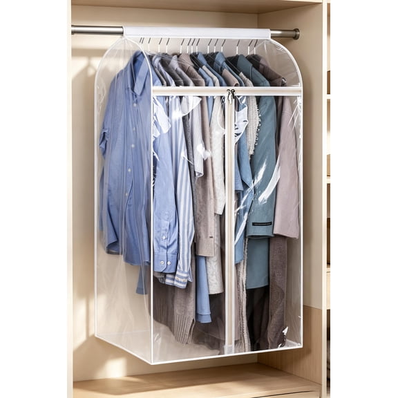 DOVACKA 43" Hanging Garment Bags for Closet Storage Large Clear Window Hanging Clothes Storage Garment Rack Cover Coat Protector for Suit, Wardrobe, Bottom Enclosed
