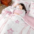 thumbnail image 4 of Manfei Cartoon Bow Ribbon 7-Piece Twin Bedding Sets,Lovely Bow Tie Bedding Comforter Set,Gradient Pink White Stars Sheet Sets For Girl Teens,Breathable Home Decor Reversible, 4 of 8