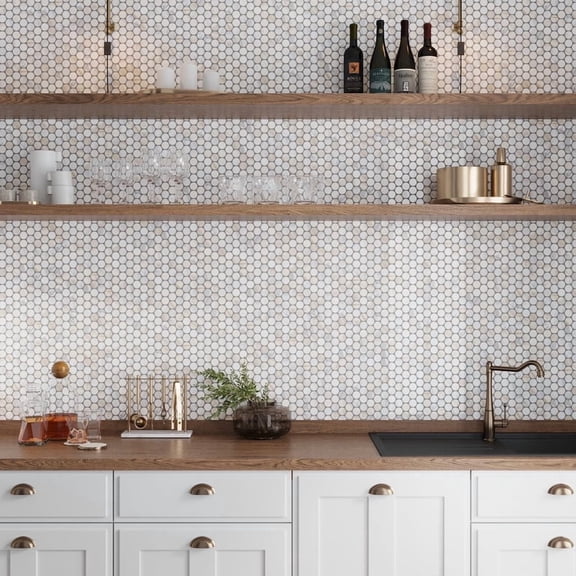 Serena 11 x 12 in. Polished White Gray Marble Mosaic Penny Round Wall and Floor Tile (4.47 sq ft/case) - 5 Pack