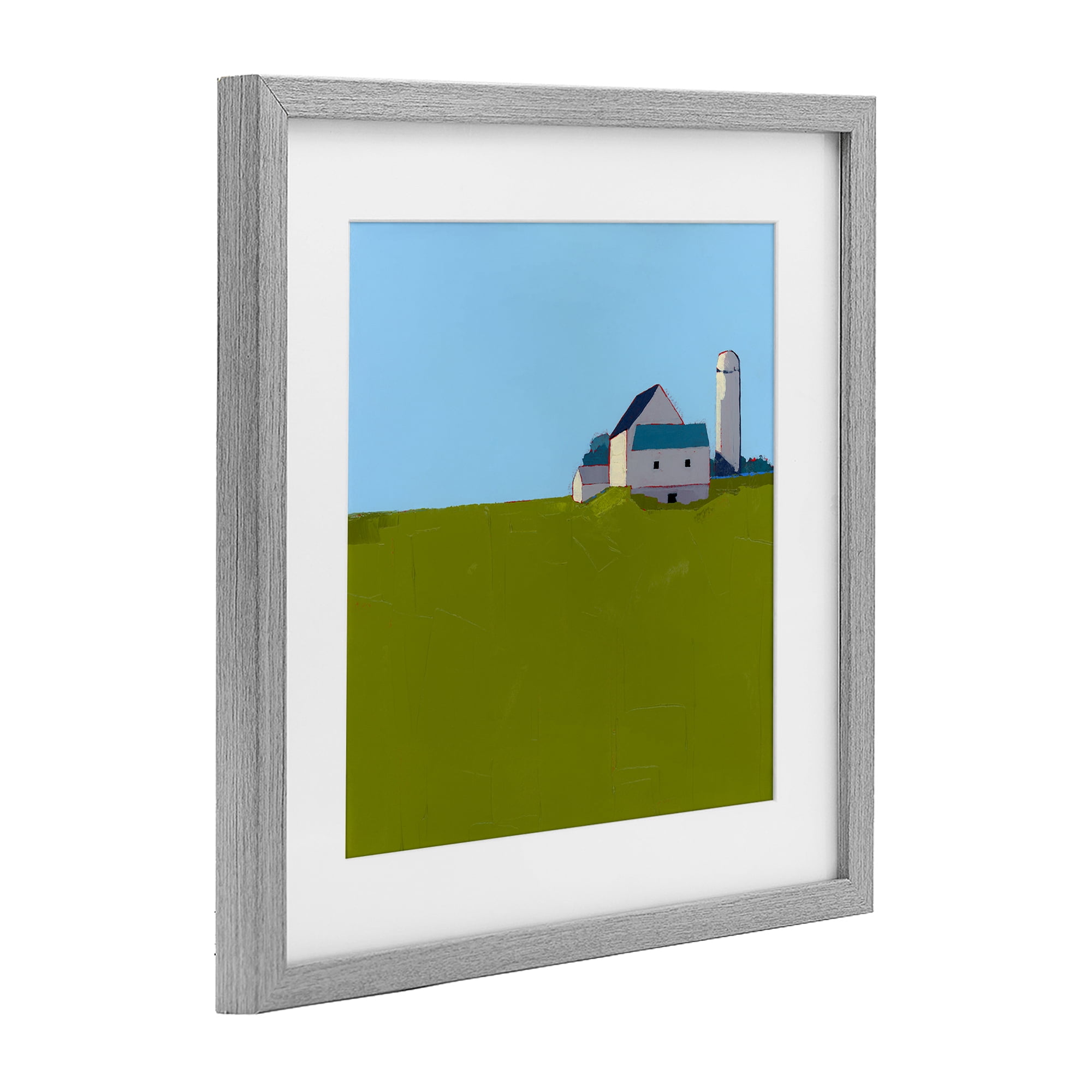 Farmland Silo in Distance Gray Framed Print Under Glass, design by Ruth LaGue