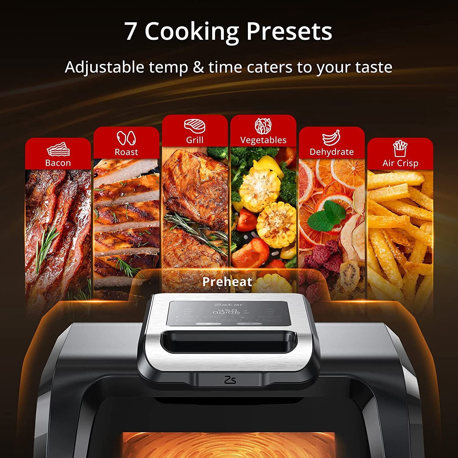 Towallmark Indoor Grill Air Fryer Combo with See-Through Window, 7-in-1 Smokeless Electric Air Grill up to 450F, 1750W Contact Grill with Non-Stick Removable Plates, Even Heat, Silicon Tongs as Gift