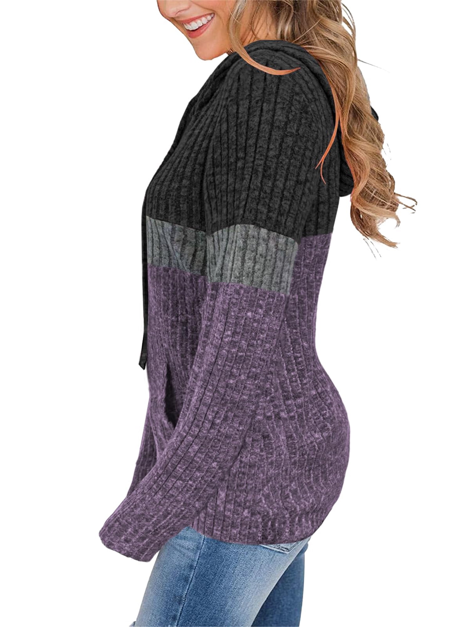 TEMOFON Hoodies for Women Long Sleeve Pullover Sweatshirts Casual Fall Tunic Tops with Pocket Drawstring Hooded Sweaters Winter Clothes