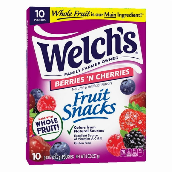Welch's Fruit Snacks Gluten-Free Berries 'N Cherries Soft Fruit Snacks, 10 Count, 8 oz (Pack of 2)