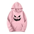 thumbnail image 3 of Halloween Women's Hoodies Spooky Devil Expression Printed Hooded Sweatshirts Casual Loose Fleece Jacket 2025 Fall Halloween Costume Long Sleeve Sweaters Pullover with Pocket, 3 of 4