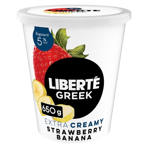 Liberté Greek 5% Extra Creamy Yogurt, Strawberry Banana, High Protein, 650 g