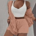 thumbnail image 2 of Lovskoo Women Fuzzy 3 Piece Outfit Pajamas Fleece Hooded Cardigan Outwear Sleeveless Crop Tops Shorts Nightwear Set Orange, 2 of 8
