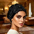 thumbnail image 2 of Satin Head Scarf Cap for Women Floral Lace Rhinestones Keep Cool Summer Chemo Head Cover Elegant Soft Maternity Sleep Hat Non-Slip Stretchy Turban Head Wrap for Women Black 2026 Sales Under $1, 2 of 4