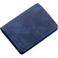 thumbnail image 1 of Cartera de cuero minimalista para mujeres y hombres, tarjetero plegable delgado, mini monedero corto con ventana de identificación, azul claro, 1 of 4