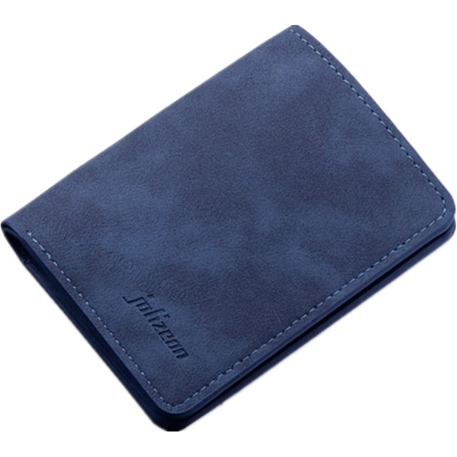 Cartera de cuero minimalista para mujeres y hombres, tarjetero plegable delgado, mini monedero corto con ventana de identificación, azul claro