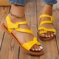 thumbnail image 5 of Women Strappy Flat Sandals Fashion Open Toe Leather Slippers Casual Comfortable Outdoor Non Slip Beach Summer Slide Shoes Yellow 40, 5 of 7