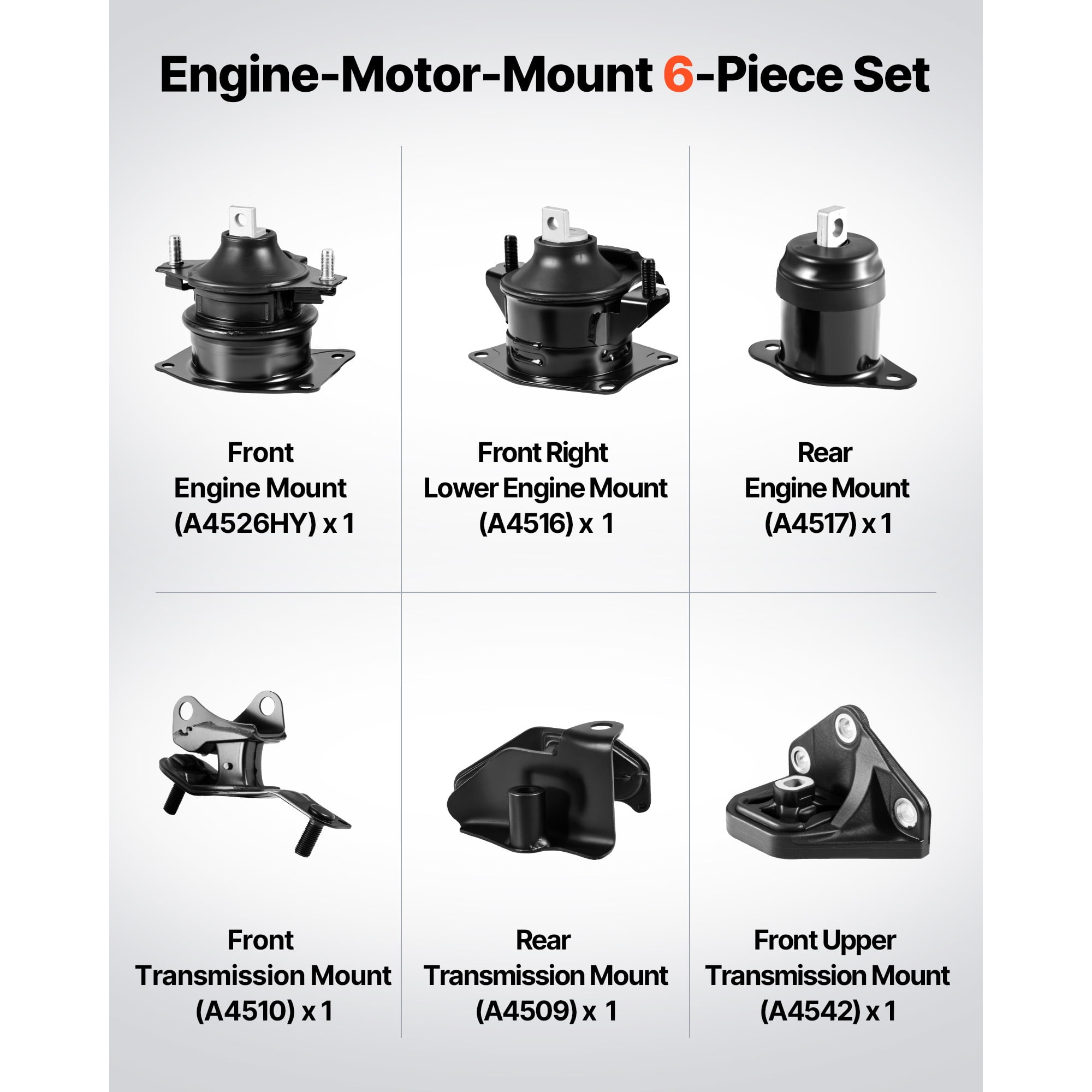 KFFKFF Engine and Transmission Mount Kit, Set of 6, Compatible with 2003–2007 Honda Accord 2.4L L4, OE Replacement for A4526HY, A4517, A4516, A4510, A4509, A4542, Reliable Support