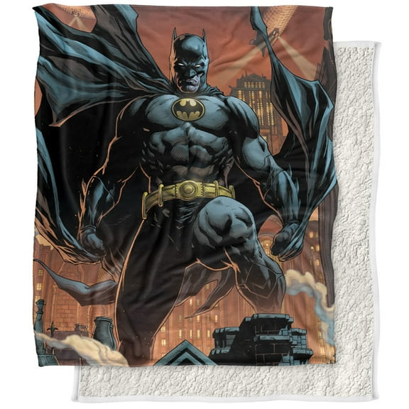 Batman Blanket, 50"x60", Rooftop Cover Silky Touch Sherpa Back Super Soft Throw Blanket