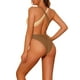 thumbnail image 3 of INSPIRAR CHIC Traje de baño de una pieza para mujer, color contrastante, escote en V profundo, espalda cruzada, monokini, tamaño X-Small, café y beige, 3 of 5