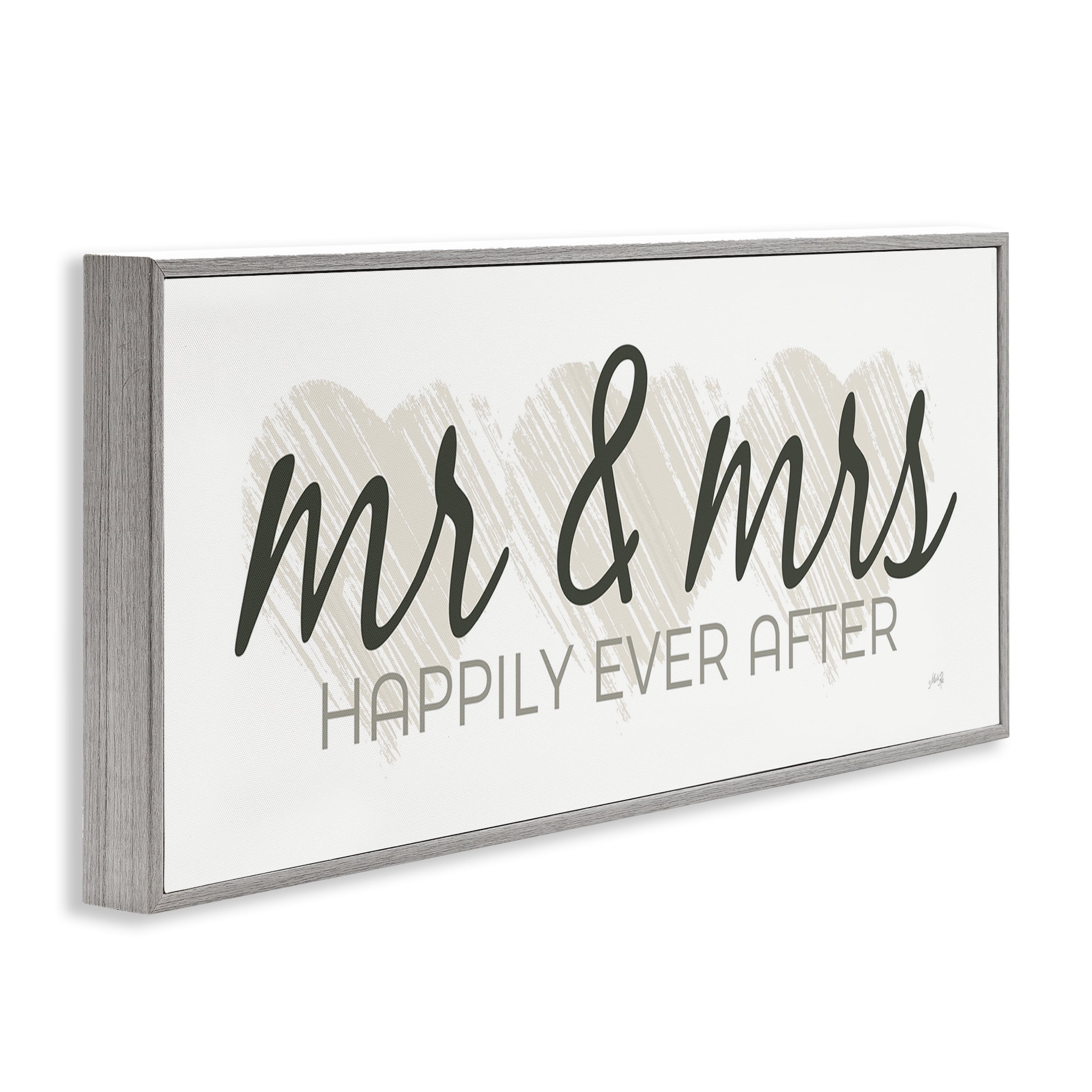 Stupell Industries Romantic Mr & Mrs Typography Painting Gray Framed Art Print Wall Art, 24 x 10