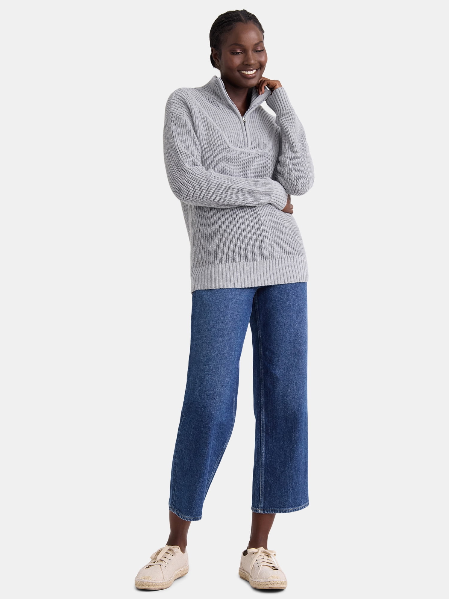 Time and Tru Women's Half Zip Pullover Sweater, Midweight, Sizes XS-XXXL